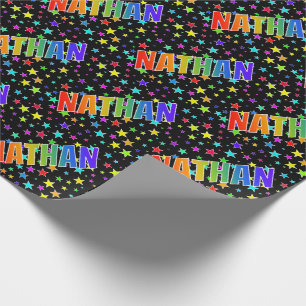 Papel De Presente Nome do Arco-Íris "NATHAN" + Estrelas