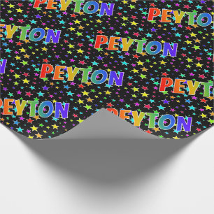 Papel De Presente Nome do Arco-Íris "PEYTON" + Estrelas