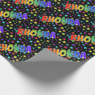Papel De Presente Nome do Arco-Íris "RHONDA" + Estrelas