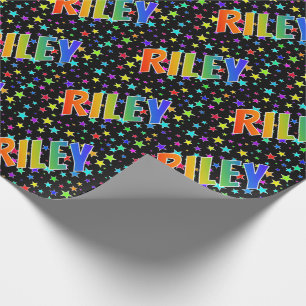 Papel De Presente Nome do Arco-Íris "RILEY" + Estrelas