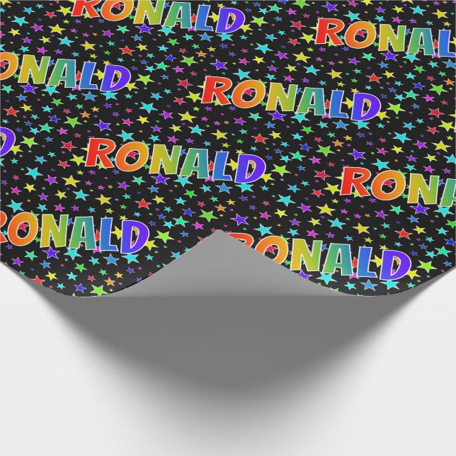 Papel De Presente Nome do Arco-Íris "RONALD" + Estrelas (Ponta)