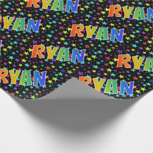 Papel De Presente Nome do Arco-Íris "RYAN" + Estrelas