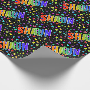 Papel De Presente Nome do Arco-Íris "SHAUN" + Estrelas