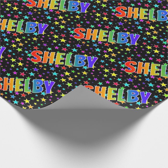 Papel De Presente Nome do Arco-Íris "SHELBY" + Estrelas (Ponta)