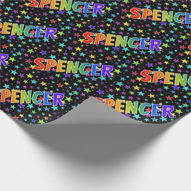 Papel De Presente Nome do Arco-Íris "SPENCER" + Estrelas (Ponta)