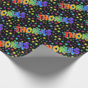 Papel De Presente Nome do Arco-Íris "THOMAS" + Estrelas