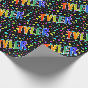 Papel De Presente Nome do Arco-Íris "TYLER" + Estrelas