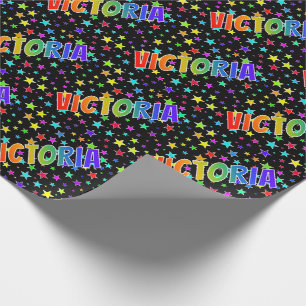 Papel De Presente Nome do Arco-Íris "VICTORIA" + Estrelas