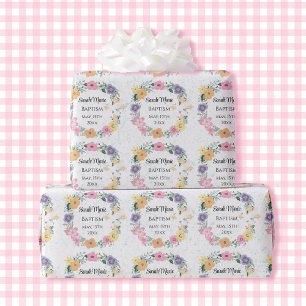 Papel De Presente Nome do Batismo Data Flores Cruzadas da Primavera 