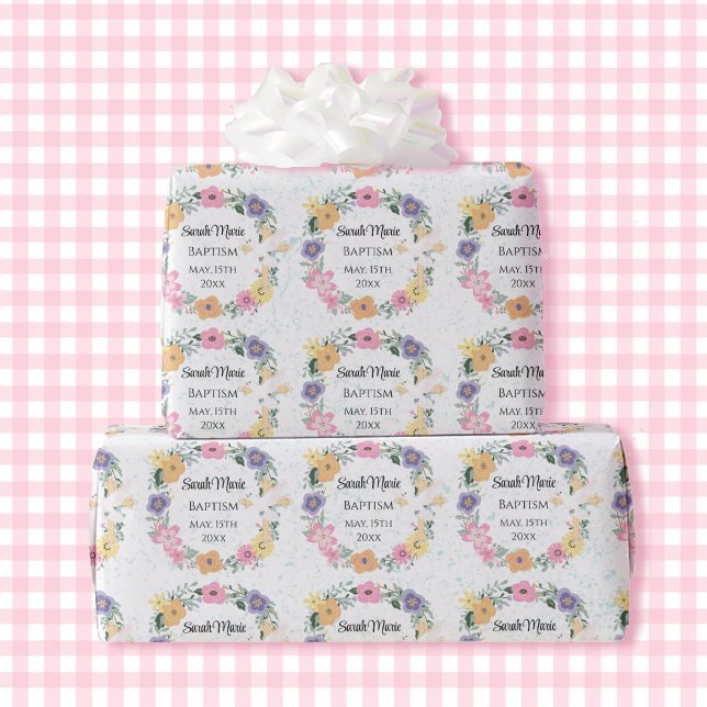 Papel De Presente Nome do Batismo Data Flores Cruzadas da Primavera  (Criador carregado)