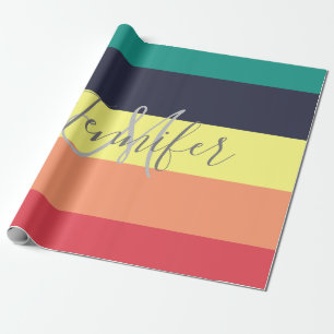 Papel De Presente Nome do Monograma da faixa de cor do arco-íris pri