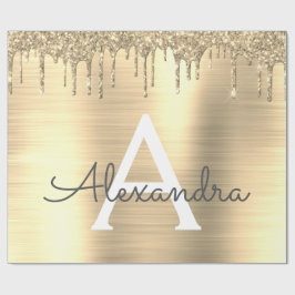 Papel De Presente Nome do Monograma Dourado Glitter Brugado Metal