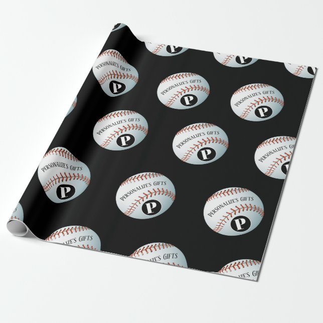 Papel De Presente Nome do Monograma Personalizado do Baseball (Desenrolado)