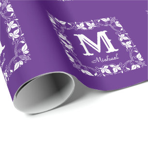 Papel De Presente Nome do Monograma Personalizado Floral Clássico da