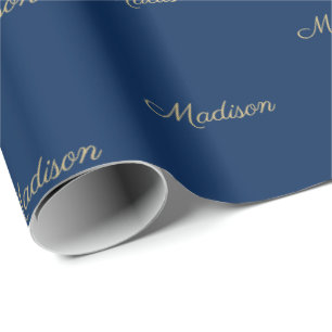 Papel De Presente Nome do script personalizado Texto marinho ouro az