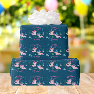 Papel De Presente Nome e Idade do Axolote Feliz no Aniversário
