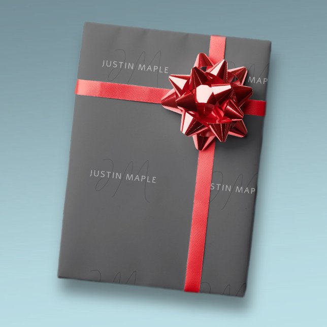 Papel De Presente Nome e Monograma legal | Cinzas escuras (Criador carregado)