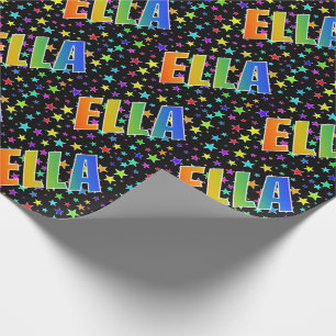 Papel De Presente Nome "ELLA" do arco-íris + Estrelas