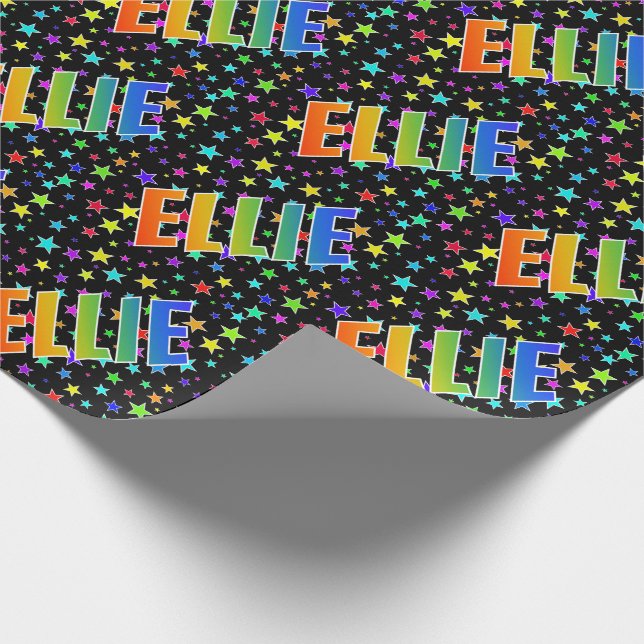 Papel De Presente Nome ELLIE em Arco-Íris + Estrelas (Ponta)