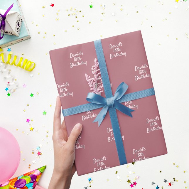 Papel De Presente Nome em rosa empoeirado script aniversário (Criador carregado)