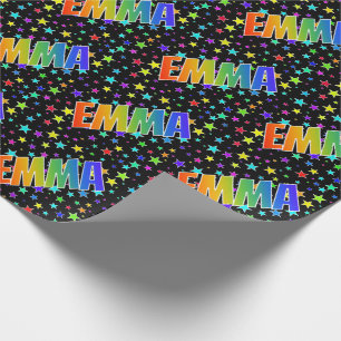 Papel De Presente Nome "EMMA" do arco-íris + Estrelas