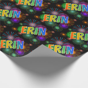 Papel De Presente Nome ERIN com Arco-íris + Fogos de Artifício