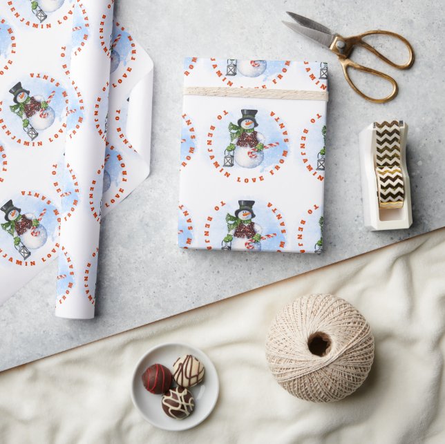 Papel De Presente Nome Filho De Papais noeis Snowman Candy Cane (Artesanato)