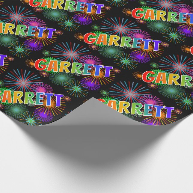 Papel De Presente Nome "GARRETT" em Arco-Íris + Fogos de Artifício (Ponta)