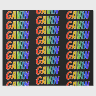 Papel De Presente Nome "GAVIN" do arco-íris; Divertimento & colorid