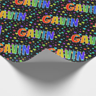 Papel De Presente Nome "GAVIN" em Arco-Íris + Estrelas