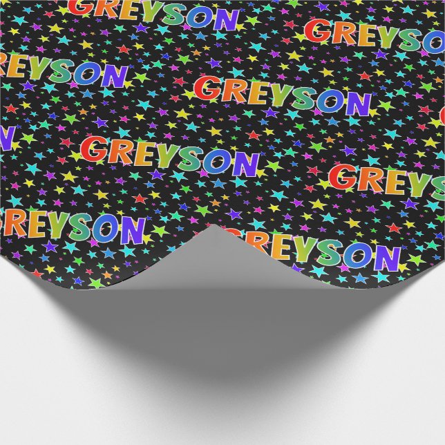 Papel De Presente Nome Greyson de "GREYSON" + Estrelas sob Arco-íris (Ponta)