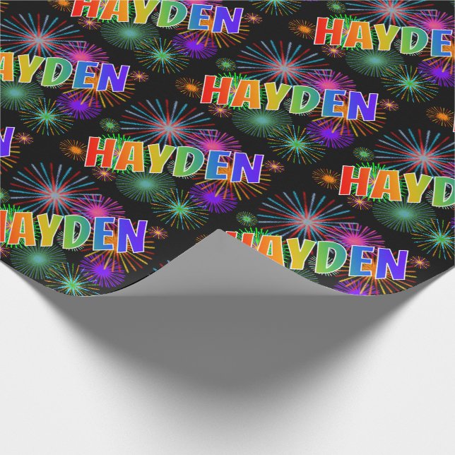 Papel De Presente Nome "HAYDEN" em Arco-Íris + Fogos de Artifício (Ponta)