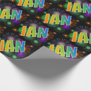 Papel De Presente Nome "IAN" do arco-íris + Fogos-de-artifício