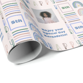 Papel De Presente Nome Idade Sentimento Boho Arco-Íris Rosa Azul Ver