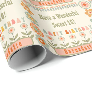 Papel De Presente Nome Idade Texto Retro Vintage Daisy Flower Aniver