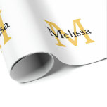 Papel De Presente Nome Inicial do Monograma Personalizado Dourado Pr<br><div class="desc">Criado com modelos de texto para inicial monogramada e nome que você pode personalizar! Você também pode alterar as cores conforme desejar. Ótimo para aniversários,  casamentos,  chá de noiva,  formaturas,  chá de bebê e muito mais!</div>