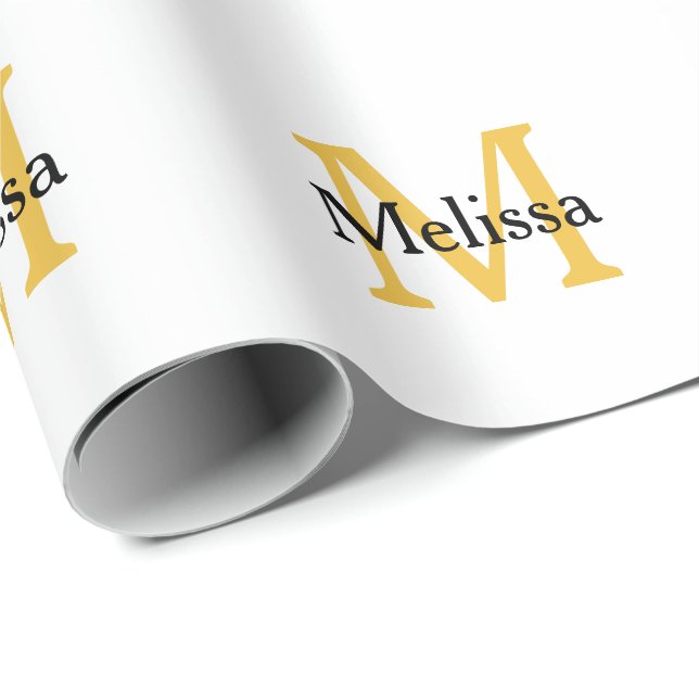Papel De Presente Nome Inicial do Monograma Personalizado Dourado Pr (Ponta do rolo)