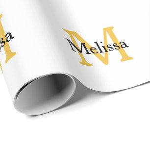 Papel De Presente Nome Inicial do Monograma Personalizado Preto Dour