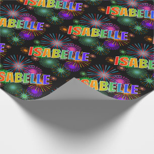 Papel De Presente Nome "ISABELLE" do arco-íris + Fogos-de-artifíci