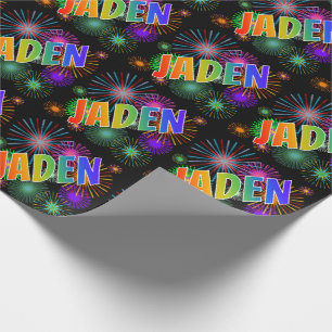 Papel De Presente Nome "JADEN" do arco-íris + Fogos-de-artifício