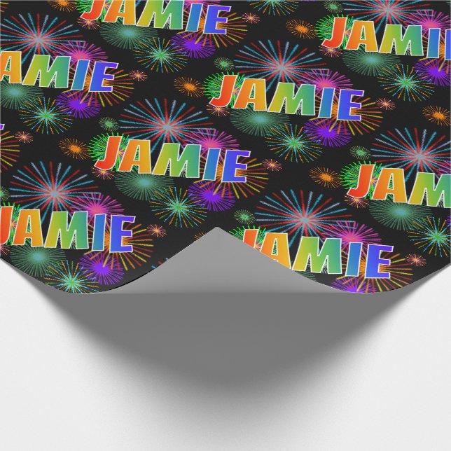 Papel De Presente Nome "JAMIE" em Arco-Íris + Fogos de Artifício (Ponta)
