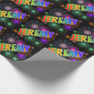 Papel De Presente Nome "JEREMY" em Arco-Íris + Fogos de Artifício