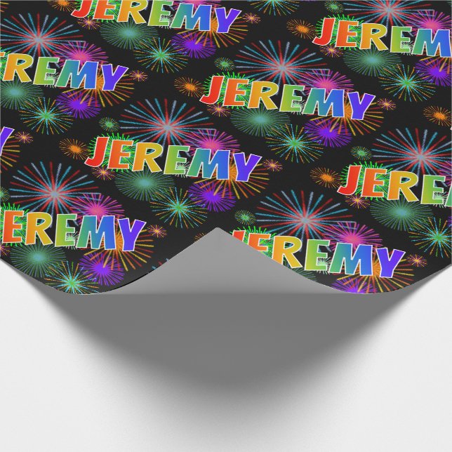 Papel De Presente Nome "JEREMY" em Arco-Íris + Fogos de Artifício (Ponta)