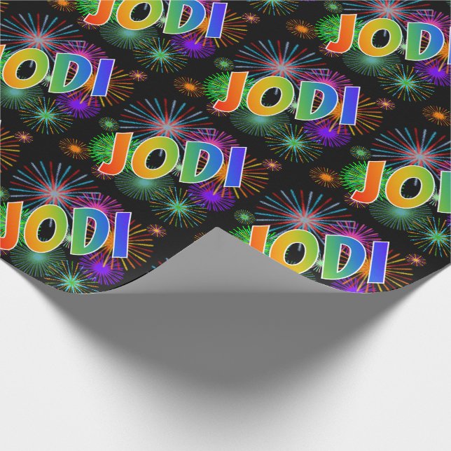 Papel De Presente Nome JODI em Arco-Íris + Fogos de Artifício (Ponta)