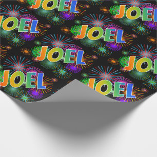 Papel De Presente Nome "JOEL" do arco-íris + Fogos-de-artifício