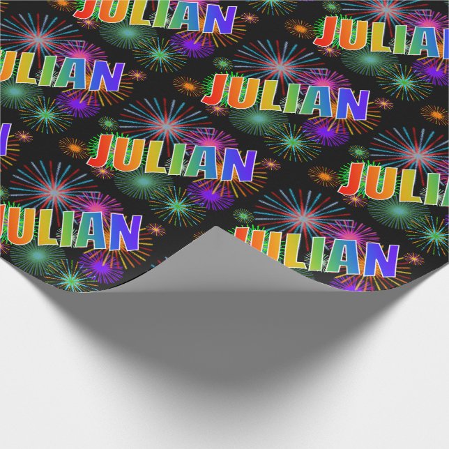 Papel De Presente Nome "JULIAN" em Arco-Íris + Fogos de Artifício (Ponta)