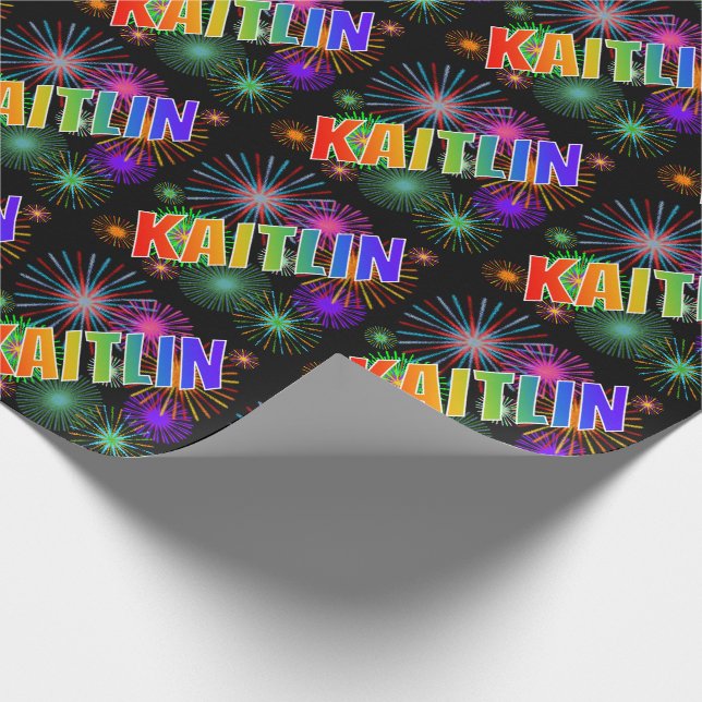 Papel De Presente Nome "KAITLIN" em Arco-Íris + Fogos de Artifício (Ponta)