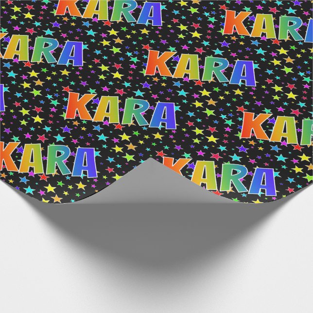 Papel De Presente Nome KARA com Arco-íris e Estrelas (Ponta)