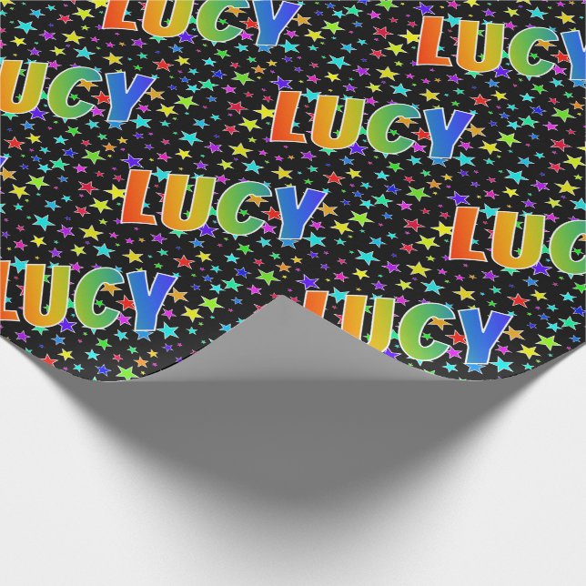 Papel De Presente Nome "LUCY" do arco-íris + Estrelas (Ponta)