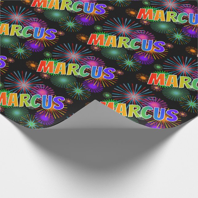 Papel De Presente Nome "MARCUS" em Arco-Íris + Fogos de Artifício (Ponta)